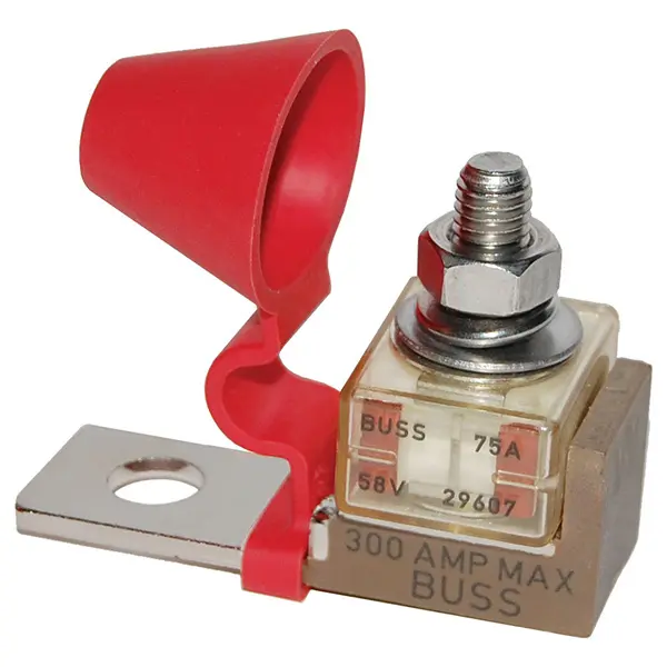 A red and silver piece of electrical equipment.