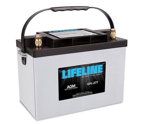 A lifeline battery is shown with the handle on it.