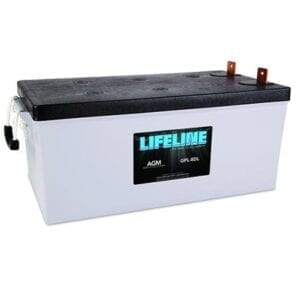 A lifeline battery is shown with the words " lifeline " on it.