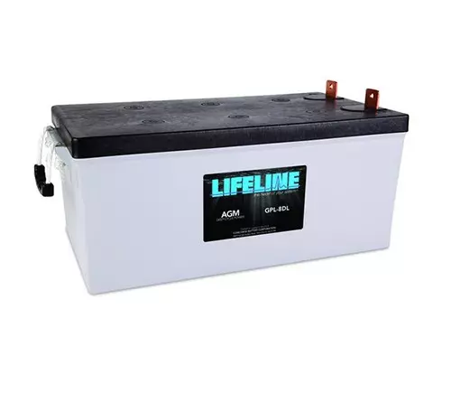 A lifeline battery is shown with the words " lifeline " on it.