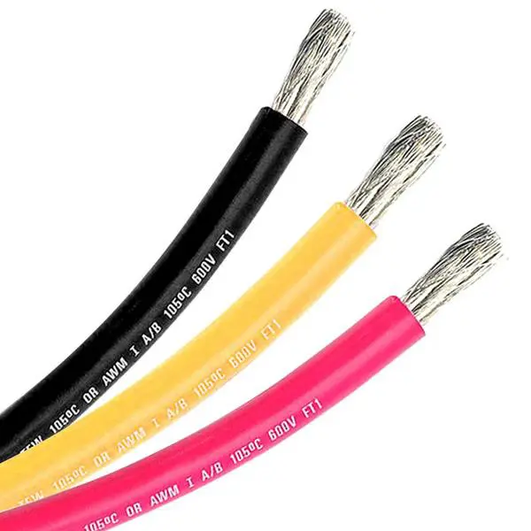 A group of three different colored wires.