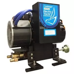 A black and blue electric motor on a stand