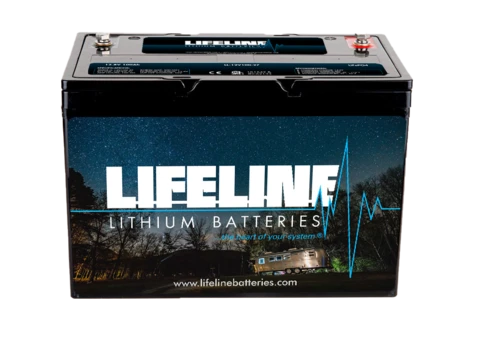 A lithium battery is shown with the words lifeline on it.