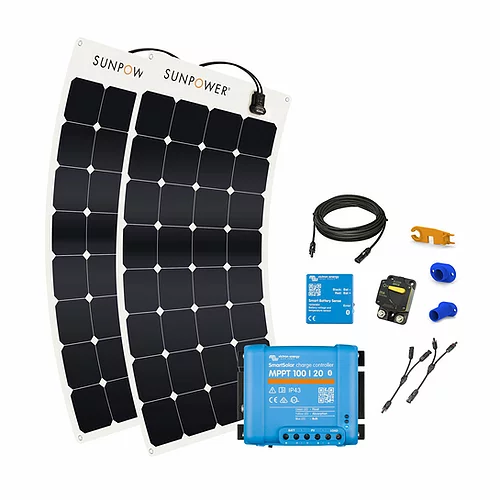 A kit with two solar panels and a controller.