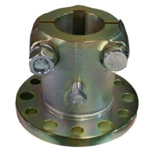 A metal flange with two holes on it.